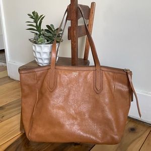 Fossil leather tote bag